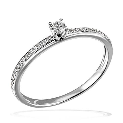 Goldmaid Damen-Ring Verlobung 585 Weißgold Brillantschliff (0.18 58 Gr. Diamant (18.5)-Pa Diamantring Verlobungsring ct) R7437WG58 weiß