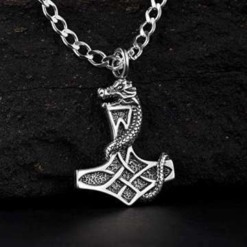 STERLL Herren Silberkette Sterlingsilber 925 Thor Wikinger Hammer Mythos Anhänger Amulett Schmucketui Kleine Geschenke - 5